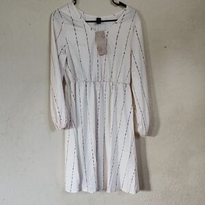 Stylish Cream Long Sleeve Dress with Stripes